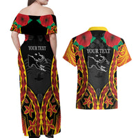 Personalised Papua New Guinea Remembrance Day Couples Matching Off Shoulder Maxi Dress and Hawaiian Shirt
