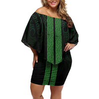 New Zealand Maori Kowhaiwhai Family Matching Off Shoulder Short Dress and Hawaiian Shirt Kakariki Maui and Mangopare