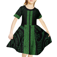 New Zealand Maori Kowhaiwhai Kid Short Sleeve Dress Kakariki Maui and Mangopare