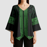 New Zealand Maori Kowhaiwhai Kimono Sleeve Blouse Kakariki Maui and Mangopare - Polynesian Pride