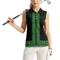 New Zealand Maori Kowhaiwhai Women Sleeveless Polo Shirt Kakariki Maui and Mangopare