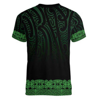 New Zealand Maori Kowhaiwhai Women V-Neck T-Shirt Kakariki Maui and Mangopare