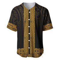 New Zealand Maori Kowhaiwhai Baseball Jersey Karaka Maui and Mangopare LT9 Gold - Polynesian Pride