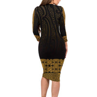New Zealand Maori Kowhaiwhai Family Matching Long Sleeve Bodycon Dress and Hawaiian Shirt Karaka Maui and Mangopare