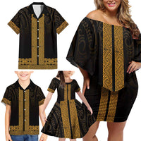 New Zealand Maori Kowhaiwhai Family Matching Off Shoulder Short Dress and Hawaiian Shirt Karaka Maui and Mangopare