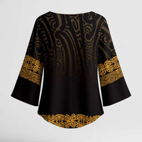 New Zealand Maori Kowhaiwhai Kimono Sleeve Blouse Karaka Maui and Mangopare - Polynesian Pride