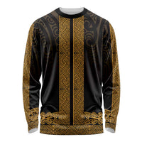 New Zealand Maori Kowhaiwhai Long Sleeve Shirt Karaka Maui and Mangopare LT9 Unisex Gold - Polynesian Pride
