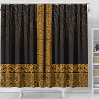 New Zealand Maori Kowhaiwhai Shower Curtain Karaka Maui and Mangopare