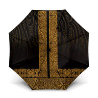 New Zealand Maori Kowhaiwhai Umbrella Karaka Maui and Mangopare LT9 One Size Folded 11.42 inch Opened Diameter 37.4 inch Gold - Polynesian Pride