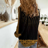 New Zealand Maori Kowhaiwhai Women Casual Shirt Karaka Maui and Mangopare