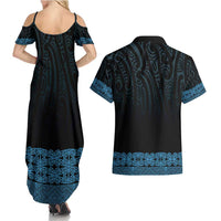 New Zealand Maori Kowhaiwhai Couples Matching Summer Maxi Dress and Hawaiian Shirt Kikorangi Maui and Mangopare