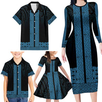 New Zealand Maori Kowhaiwhai Family Matching Long Sleeve Bodycon Dress and Hawaiian Shirt Kikorangi Maui and Mangopare