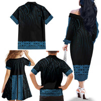 New Zealand Maori Kowhaiwhai Family Matching Off The Shoulder Long Sleeve Dress and Hawaiian Shirt Kikorangi Maui and Mangopare