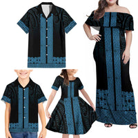 New Zealand Maori Kowhaiwhai Family Matching Off Shoulder Maxi Dress and Hawaiian Shirt Kikorangi Maui and Mangopare