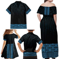 New Zealand Maori Kowhaiwhai Family Matching Off Shoulder Maxi Dress and Hawaiian Shirt Kikorangi Maui and Mangopare