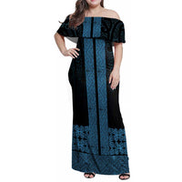 New Zealand Maori Kowhaiwhai Family Matching Off Shoulder Maxi Dress and Hawaiian Shirt Kikorangi Maui and Mangopare