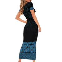 New Zealand Maori Kowhaiwhai Family Matching Short Sleeve Bodycon Dress and Hawaiian Shirt Kikorangi Maui and Mangopare