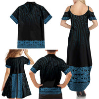 New Zealand Maori Kowhaiwhai Family Matching Summer Maxi Dress and Hawaiian Shirt Kikorangi Maui and Mangopare