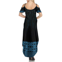 New Zealand Maori Kowhaiwhai Summer Maxi Dress Kikorangi Maui and Mangopare