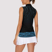 New Zealand Maori Kowhaiwhai Women Sleeveless Polo Shirt Kikorangi Maui and Mangopare