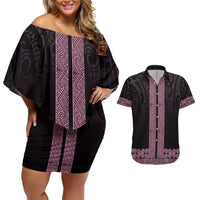 New Zealand Maori Kowhaiwhai Couples Matching Off Shoulder Short Dress and Hawaiian Shirt Mawhero Maui and Mangopare