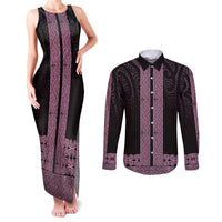 New Zealand Maori Kowhaiwhai Couples Matching Tank Maxi Dress and Long Sleeve Button Shirt Mawhero Maui and Mangopare