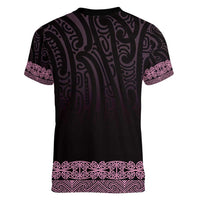 New Zealand Maori Kowhaiwhai Women V-Neck T-Shirt Mawhero Maui and Mangopare