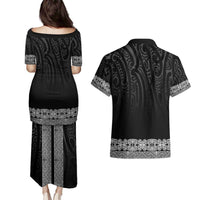 New Zealand Maori Kowhaiwhai Couples Matching Puletasi and Hawaiian Shirt Pango Maui and Mangopare