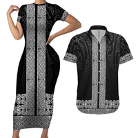 New Zealand Maori Kowhaiwhai Couples Matching Short Sleeve Bodycon Dress and Hawaiian Shirt Pango Maui and Mangopare