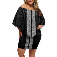 New Zealand Maori Kowhaiwhai Family Matching Off Shoulder Short Dress and Hawaiian Shirt Pango Maui and Mangopare