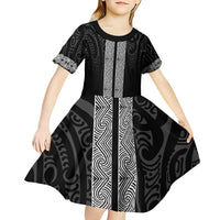 New Zealand Maori Kowhaiwhai Kid Short Sleeve Dress Pango Maui and Mangopare
