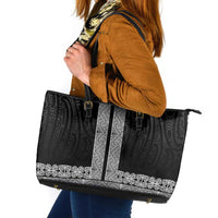 New Zealand Maori Kowhaiwhai Leather Tote Bag Pango Maui and Mangopare