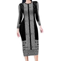 New Zealand Maori Kowhaiwhai Long Sleeve Bodycon Dress Pango Maui and Mangopare