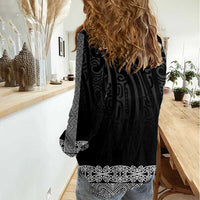 New Zealand Maori Kowhaiwhai Women Casual Shirt Pango Maui and Mangopare