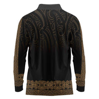 New Zealand Maori Kowhaiwhai Long Sleeve Polo Shirt Parauri Maui and Mangopare