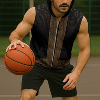 New Zealand Maori Kowhaiwhai Sleeveless Zip Hoodie Parauri Maui and Mangopare - Polynesian Pride