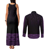 New Zealand Maori Kowhaiwhai Couples Matching Tank Maxi Dress and Long Sleeve Button Shirt Waiporoporo Maui and Mangopare