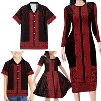 New Zealand Maori Kowhaiwhai Family Matching Long Sleeve Bodycon Dress and Hawaiian Shirt Whero Maui and Mangopare