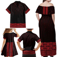 New Zealand Maori Kowhaiwhai Family Matching Off Shoulder Maxi Dress and Hawaiian Shirt Whero Maui and Mangopare