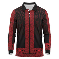 New Zealand Maori Kowhaiwhai Long Sleeve Polo Shirt Whero Maui and Mangopare