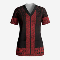 New Zealand Maori Kowhaiwhai Scrub Top Whero Maui and Mangopare - Polynesian Pride