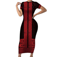 New Zealand Maori Kowhaiwhai Short Sleeve Bodycon Dress Whero Maui and Mangopare