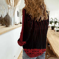 New Zealand Maori Kowhaiwhai Women Casual Shirt Whero Maui and Mangopare