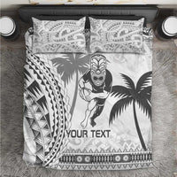 Custom Fiji Black Fern Bedding Set Maori Warroir with Fijian Masi Pattern LT9 White - Polynesian Pride