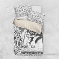 Custom Fiji Black Fern Bedding Set Maori Warroir with Fijian Masi Pattern LT9 US Twin 172cm x 218cm White - Polynesian Pride