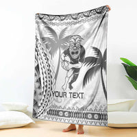 Custom Fiji Black Fern Blanket Maori Warroir with Fijian Masi Pattern
