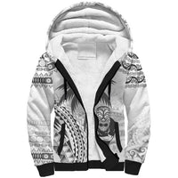 Custom Fiji Black Fern Sherpa Hoodie Maori Warroir with Fijian Masi Pattern LT9 Unisex White - Polynesian Pride