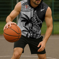 Fiji New Zealand Rugby Personalised Sleeveless Hoodie Maori and Tapa Pattern - Polynesian Pride
