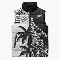 Fiji New Zealand Rugby Personalised Sleeveless Puffer Jacket Maori and Tapa Pattern - Polynesian Pride