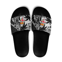 Fiji New Zealand Rugby Personalised Slide Sandals Maori and Tapa Pattern LT9 Black - Polynesian Pride